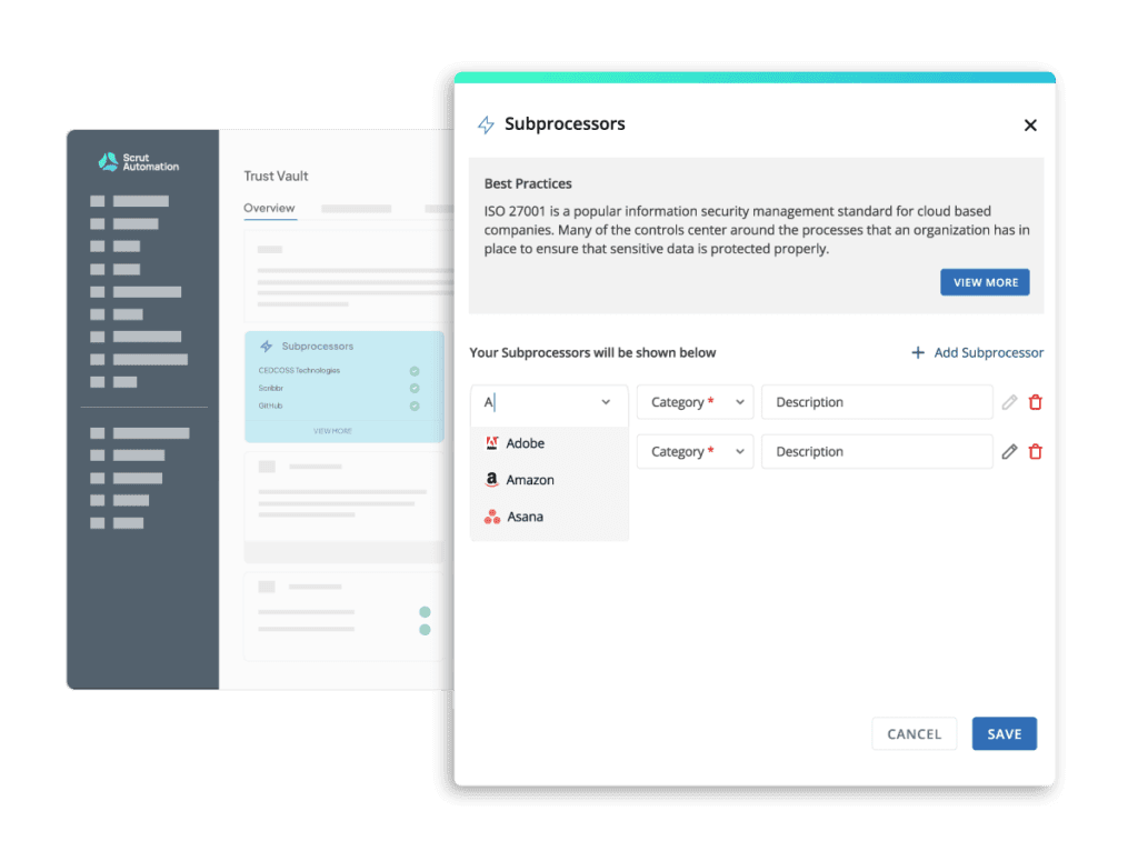 Automatically update subprocessors using smart GRC