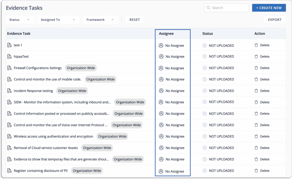 Scrut evidence tasks dashboard