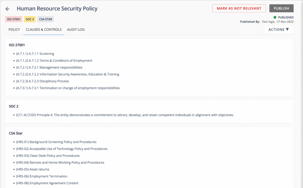 Scrut human resource security policy dashboard